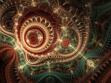 Parlak renkli fraktal steampunk desen, yaratıcı grafik tasarım için dijital sanat