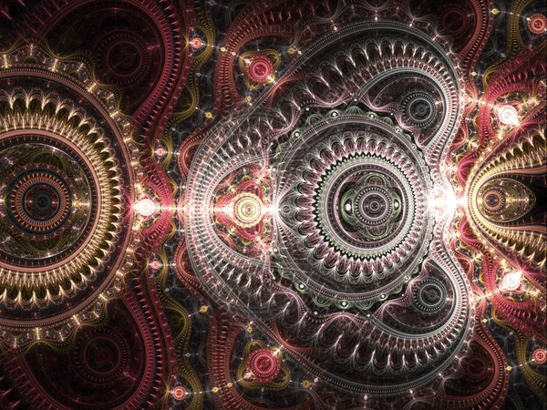 Glossy Red Steampunk Fractal Texture Digital Artwork Creative Graphic Design — Stock Photo, Image