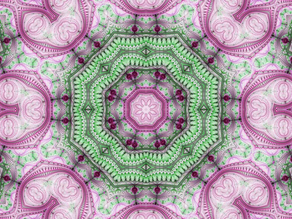 Mandala Frattale Verde Viola Opere Arte Digitali Progettazione Grafica Creativa — Foto Stock