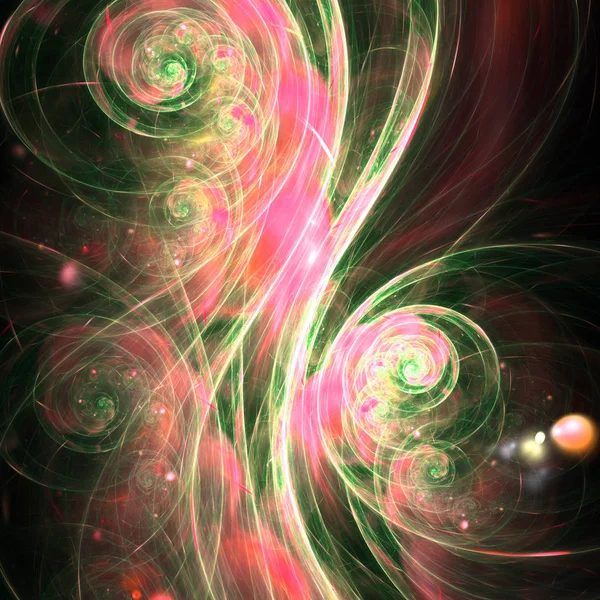 Dark green and red fractal spirals, digital artwork for creative graphic design