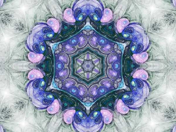 Mor Mavi Fraktal Mandala Yaratıcı Grafik Tasarım Için Dijital Sanat — Stok fotoğraf
