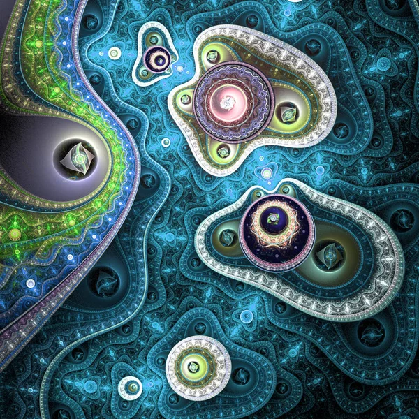 Glanzende Blauwe Groene Fractal Machine Digitale Kunst Voor Creatieve Grafisch — Stockfoto