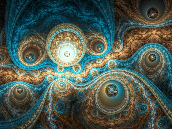 Μπλε και κίτρινο fractal κουρδιστό, ψηφιακά έργα τέχνης για δημιουργική Γραφιστικής — Φωτογραφία Αρχείου