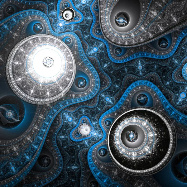 Blue and green fractal gears, digital artwork for creative graphic design — Stock Photo, Image