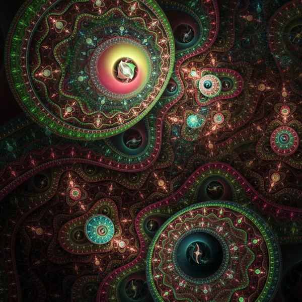Dark colorful fractal clockwork, digital artwork for creative graphic design — Stock Photo, Image