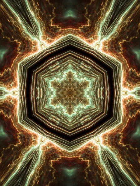 Mandala électrique fractal or et vert, illustration numérique pour la conception graphique créative — Photo