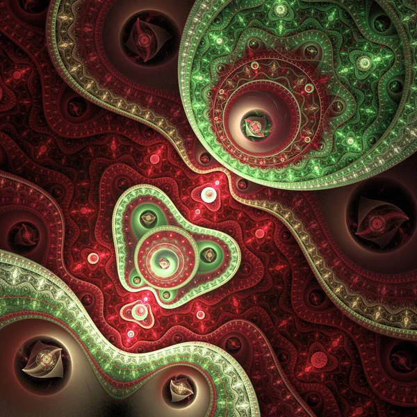 Donkerrood en groen fractal uurwerk, digitaal kunstwerk voor creatief grafisch ontwerp — Stockfoto