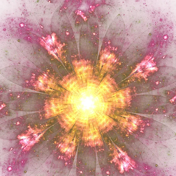 Light pink and yellow fractal flower, digital artwork for creative graphic design — Stock Photo, Image