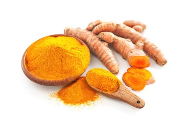 Beyaz arka plan üzerinde izole zerdeçal veya curcuma longa