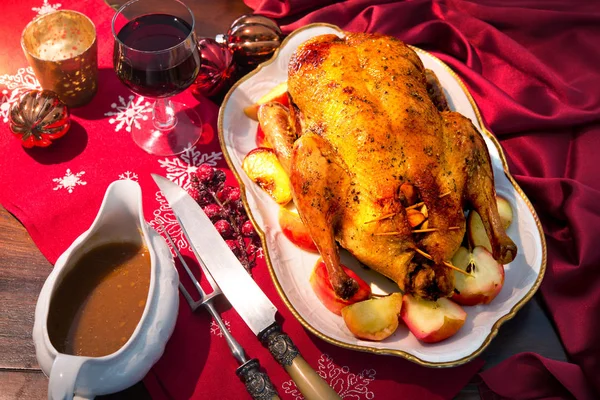 Baked Christmas Duck Thyme Apples — Stock Photo, Image