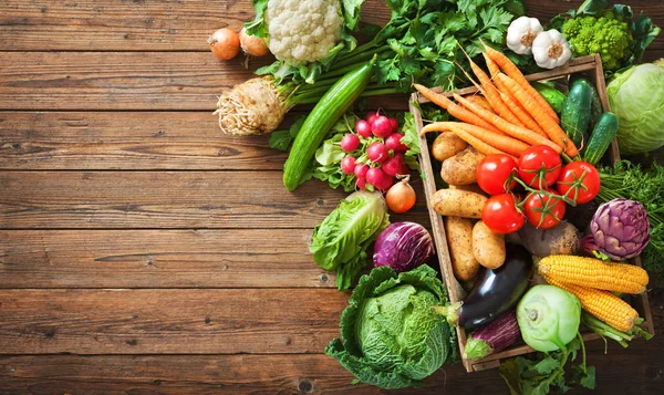 Assortment Fresh Vegetables Wooden Background — Stock Photo, Image