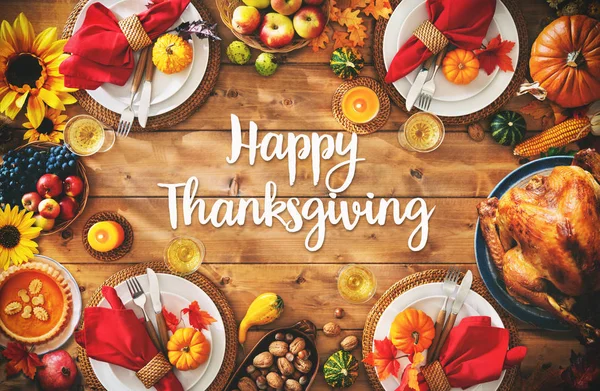 Thanksgiving Firande Traditionell Middag Inställningen Måltid Koncept Med Happy Thanksgiving — Stockfoto