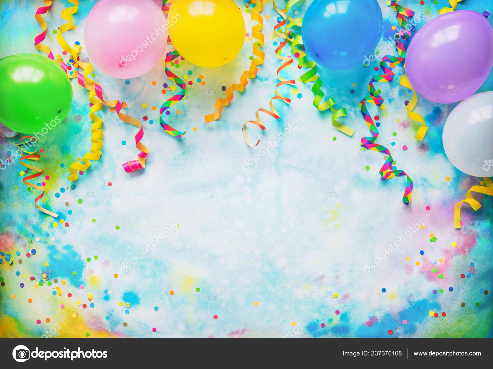 Festival Carnival Birthday Party Frame Balloons Streamers Confetti Festival Carnival Birthday Party Frame Balloons Streamers Confetti Colorful Background Stock Photo
