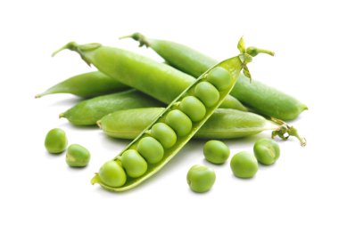 Fresh green peas isolated on white background clipart