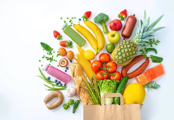 Gesunde Nahrungsmittelauswahl Einkaufstasche Mit Lebensmitteln Voller Frischem Gemüse Und Obst — Stockfoto