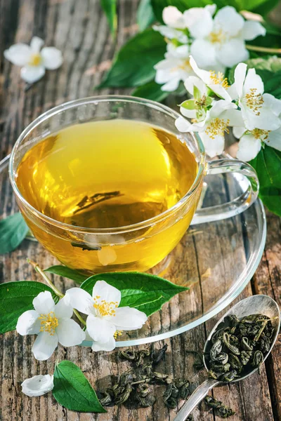 Tasse grüner Tee mit Jasmin — Stockfoto