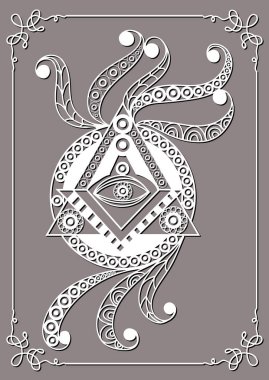 Graphic abstract design with occult symbol. Masonic (freemasonic) drawing. Suitable for invitation, flyer, sticker, poster, banner, card, label, cover, web. Vector illustration. clipart