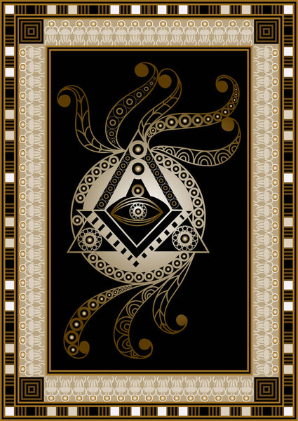 Graphic abstract design with occult symbol. Masonic (freemasonic) drawing. Suitable for invitation, flyer, sticker, poster, banner, card, label, cover, web. Vector illustration.