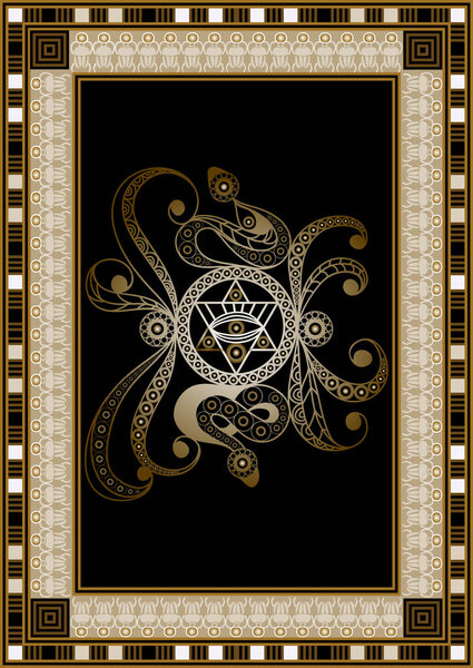 Graphic abstract design with occult symbol. Masonic (freemasonic) drawing. Suitable for invitation, flyer, sticker, poster, banner, card, label, cover, web. Vector illustration.