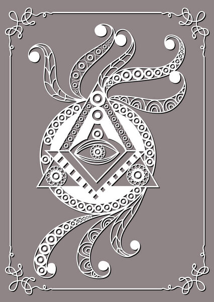 Graphic abstract design with occult symbol. Masonic (freemasonic) drawing. Suitable for invitation, flyer, sticker, poster, banner, card, label, cover, web. Vector illustration.