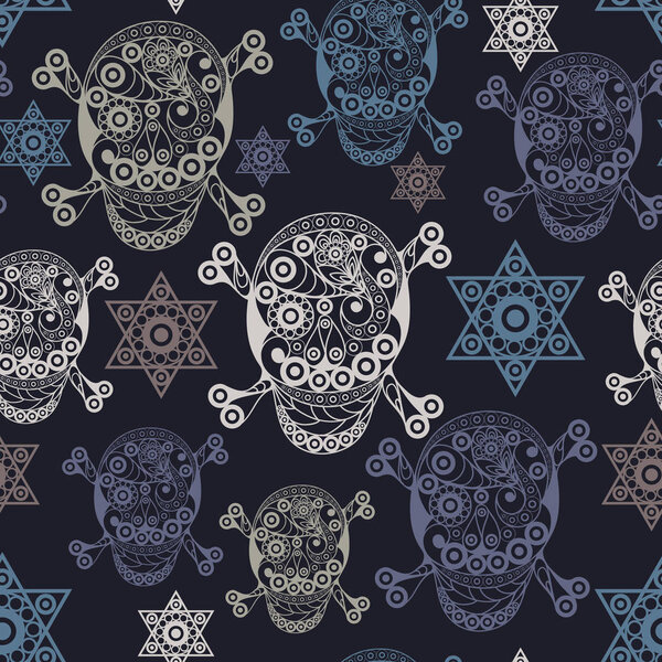 Seamless background with occult symbol. Masonic (freemasonic) texture (pattern). Suitable for textile, wallpapers, print, wrapping, scrapbooking, book cover, cloth design. Vector illustration.