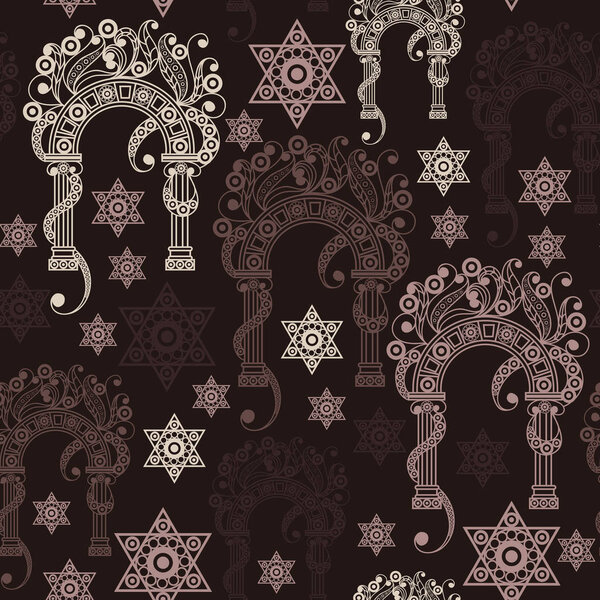 Seamless background with occult symbol. Masonic (freemasonic) texture (pattern). Suitable for textile, wallpapers, print, wrapping, scrapbooking, book cover, cloth design. Vector illustration.