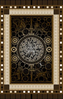 Gizli tarot kartı ile soyut grafik tasarım. Major Arcana - Çarkıfelek. Davet, el ilanı, etiket, poster, afiş, kart, etiket, kapak, web için uygundur. Vektör çizim.