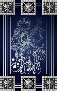Gizli tarot kartı ile soyut grafik tasarım. Major Arcana - İmparatoriçe. Davet, el ilanı, etiket, poster, afiş, kart, etiket, kapak, web için uygundur. Vektör çizim.