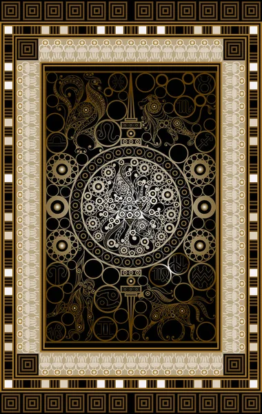 Gizli tarot kartı ile soyut grafik tasarım. Major Arcana - Çarkıfelek. Davet, el ilanı, etiket, poster, afiş, kart, etiket, kapak, web için uygundur. Vektör çizim.