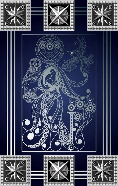 Graphisme Abstrait Avec Carte Tarot Occulte Major Arcana Impératrice Convient — Image vectorielle