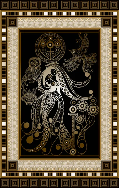 Gizli tarot kartı ile soyut grafik tasarım. Major Arcana - İmparatoriçe. Davet, el ilanı, etiket, poster, afiş, kart, etiket, kapak, web için uygundur. Vektör çizim.