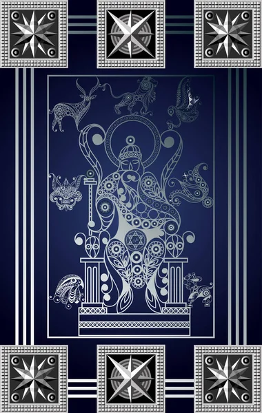 Gizli tarot kartı ile soyut grafik tasarım. Major Arcana - İmparator. Davet, el ilanı, etiket, poster, afiş, kart, etiket, kapak, web için uygundur. Vektör çizim.