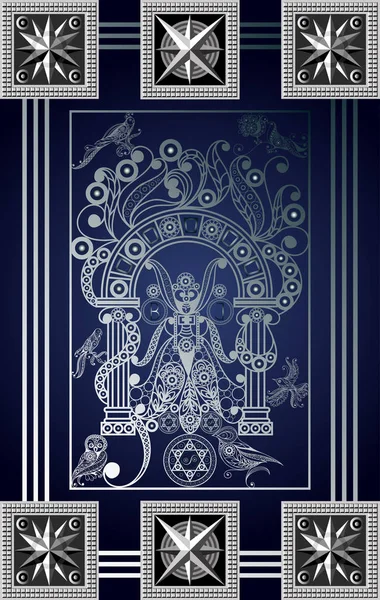 Graphisme Abstrait Avec Carte Tarot Occulte Major Arcana Grande Prêtresse — Image vectorielle