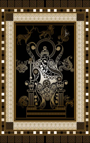 Gizli tarot kartı ile soyut grafik tasarım. Major Arcana - İmparator. Davet, el ilanı, etiket, poster, afiş, kart, etiket, kapak, web için uygundur. Vektör çizim.