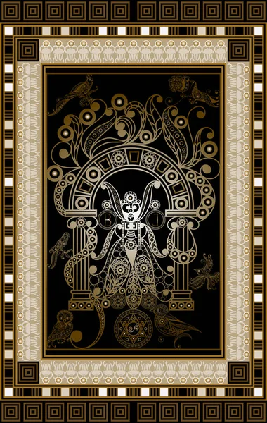 Gizli tarot kartı ile soyut grafik tasarım. Major Arcana - baş rahibe (Popess). Davet, el ilanı, etiket, poster, afiş, kart, etiket, kapak, web için uygundur. Vektör çizim.