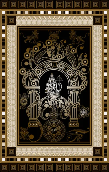 Gizli tarot kartı ile soyut grafik tasarım. Major Arcana - Hierophant. Davet, el ilanı, etiket, poster, afiş, kart, etiket, kapak, web için uygundur. Vektör çizim.