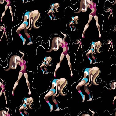 Soyut dekoratif dansçılar ile Seamless modeli (doku). Tasarım için uygun: kumaş, bez, duvar kağıdı, ambalaj, ambalaj. Vektör çizim.