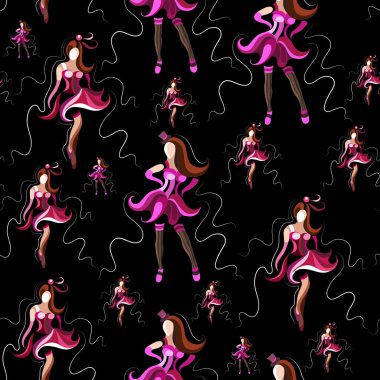 Soyut dekoratif dansçılar ile Seamless modeli (doku). Tasarım için uygun: kumaş, bez, duvar kağıdı, ambalaj, ambalaj. Vektör çizim.