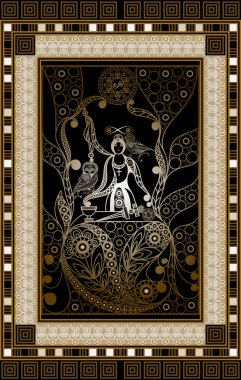 Gizli tarot kartı ile soyut grafik tasarım. Major Arcana - sihirbaz (Mountebank). Davet, el ilanı, etiket, poster, afiş, kart, etiket, kapak, web için uygundur. Vektör çizim.