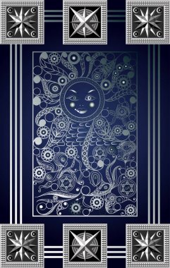 Gizli tarot kartı ile soyut grafik tasarım. Major Arcana - güneş uygun davet, el ilanı, etiket, poster, afiş, kart, etiket, kapak, web için. Vektör çizim