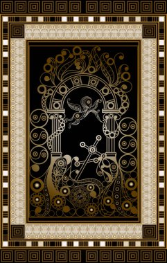 Gizli tarot kartı ile soyut grafik tasarım. Major Arcana - yargı (melek). Davet, el ilanı, etiket, poster, afiş, kart, etiket, kapak, web için uygundur. Vektör çizim.