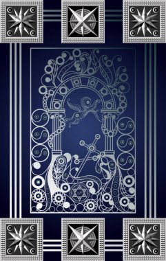 Gizli tarot kartı ile soyut grafik tasarım. Major Arcana - yargı (melek). Davet, el ilanı, etiket, poster, afiş, kart, etiket, kapak, web için uygundur. Vektör çizim.