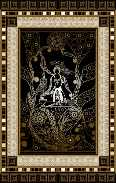 Gizli tarot kartı ile soyut grafik tasarım. Major Arcana - sihirbaz (Mountebank). Davet, el ilanı, etiket, poster, afiş, kart, etiket, kapak, web için uygundur. Vektör çizim.