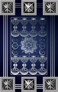 Gizli tarot kartı ile soyut grafik tasarım. Minor Arcana - sekiz bardak. Davet, el ilanı, etiket, poster, afiş, kart, etiket, kapak, web için uygundur. Vektör çizim.