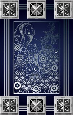 Gizli tarot kartı ile soyut grafik tasarım. Minor Arcana - 8 kişi .detaylar gizli tutulmuştu. Davet, el ilanı, etiket, poster, afiş, kart, etiket, kapak, web için uygundur. Vektör çizim.