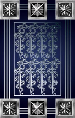 Gizli tarot kartı ile soyut grafik tasarım. Minor Arcana - sekiz kılıç. Davet, el ilanı, etiket, poster, afiş, kart, etiket, kapak, web için uygundur. Vektör çizim.