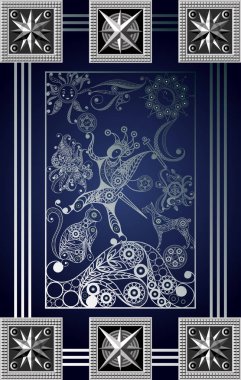 Gizli tarot kartı ile soyut grafik tasarım. Major Arcana - aptal. Davet, el ilanı, etiket, poster, afiş, kart, etiket, kapak, web için uygundur. Vektör çizim.