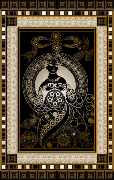 Graphisme Abstrait Avec Carte Tarot Occulte Arcane Mineure Reine Des — Image vectorielle