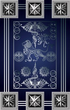 Tarot kartlı grafiksel soyut tasarım. Minor Arcana - Asa İki. Davetiye, ilan, çıkartma, poster, afiş, kart, etiket, kapak, web için uygun. Vektör illüstrasyonu.