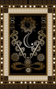 Tarot kartlı grafiksel soyut tasarım. Minor Arcana - İki Kılıç. Davetiye, ilan, çıkartma, poster, afiş, kart, etiket, kapak, web için uygun. Vektör illüstrasyonu.